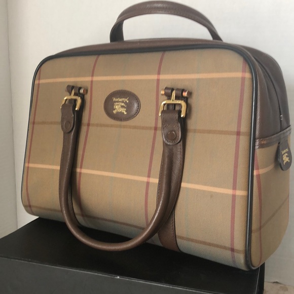 Burberry Handbags - AUTHENTIC /VINTAGE BURBERRY CHECK CANVAS LEATHER BAG KHAKI #4802A